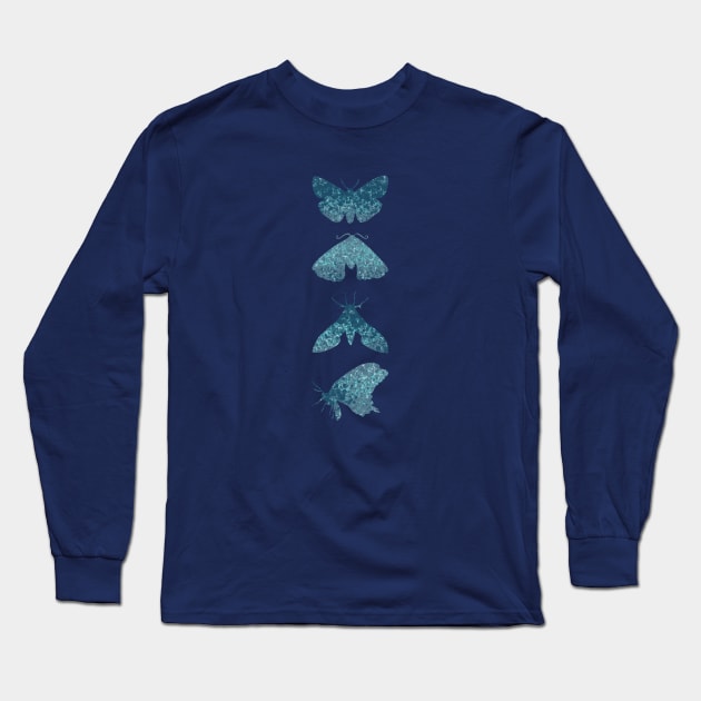 Indigo Watercolor Moths Long Sleeve T-Shirt by MerryMakewell